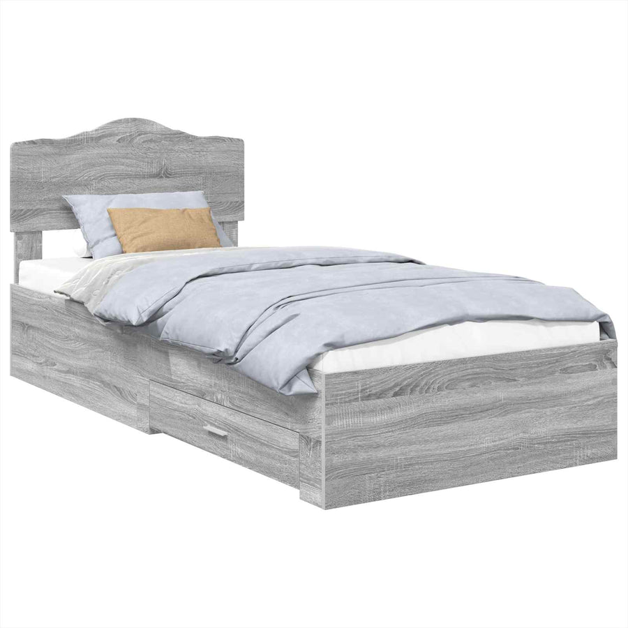 Bedframe met hoofdeinde Grijs Sonoma 100 x 200 cm Bewerkt hout