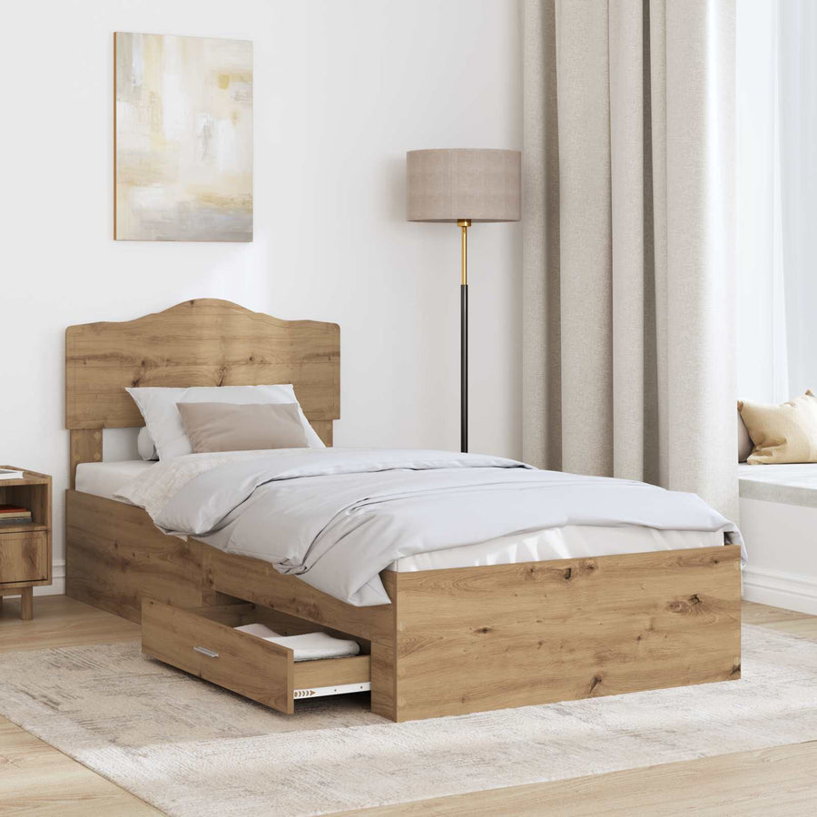 Bedframe met hoofdeinde Artisan Eiken 100 x 200 cm Bewerkt hout