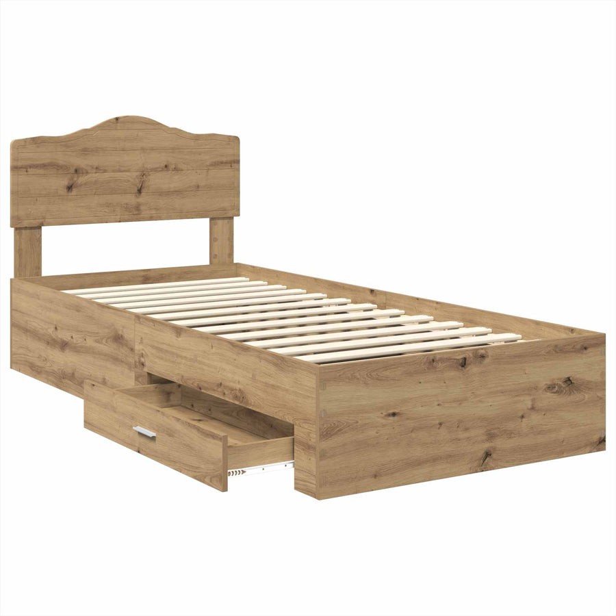 Bedframe met hoofdeinde Artisan Eiken 100 x 200 cm Bewerkt hout