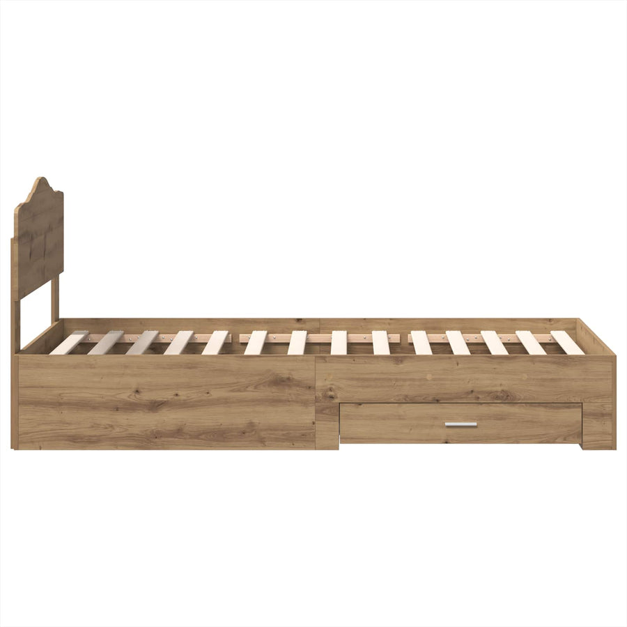 Bedframe met hoofdeinde Artisan Eiken 100 x 200 cm Bewerkt hout