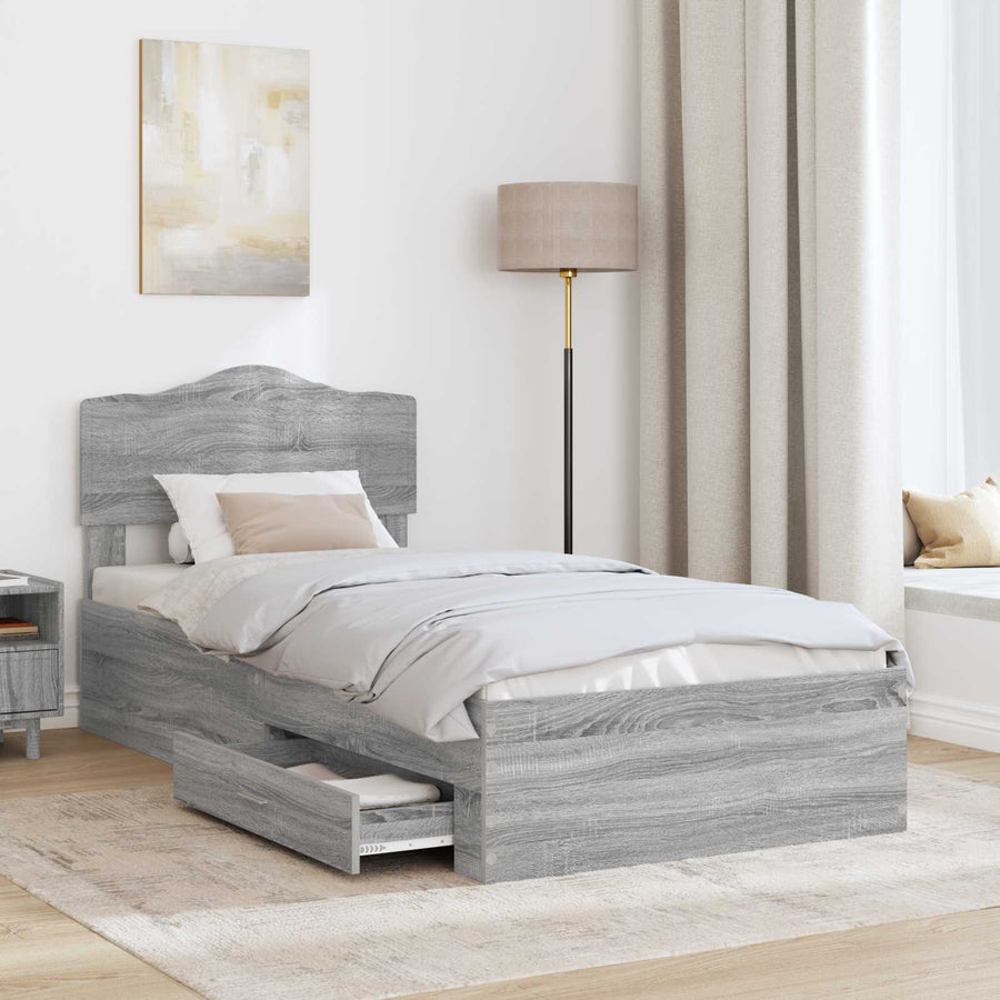 Bedframe met hoofdeinde Grijs Sonoma 90 x 200 cm Bewerkt hout