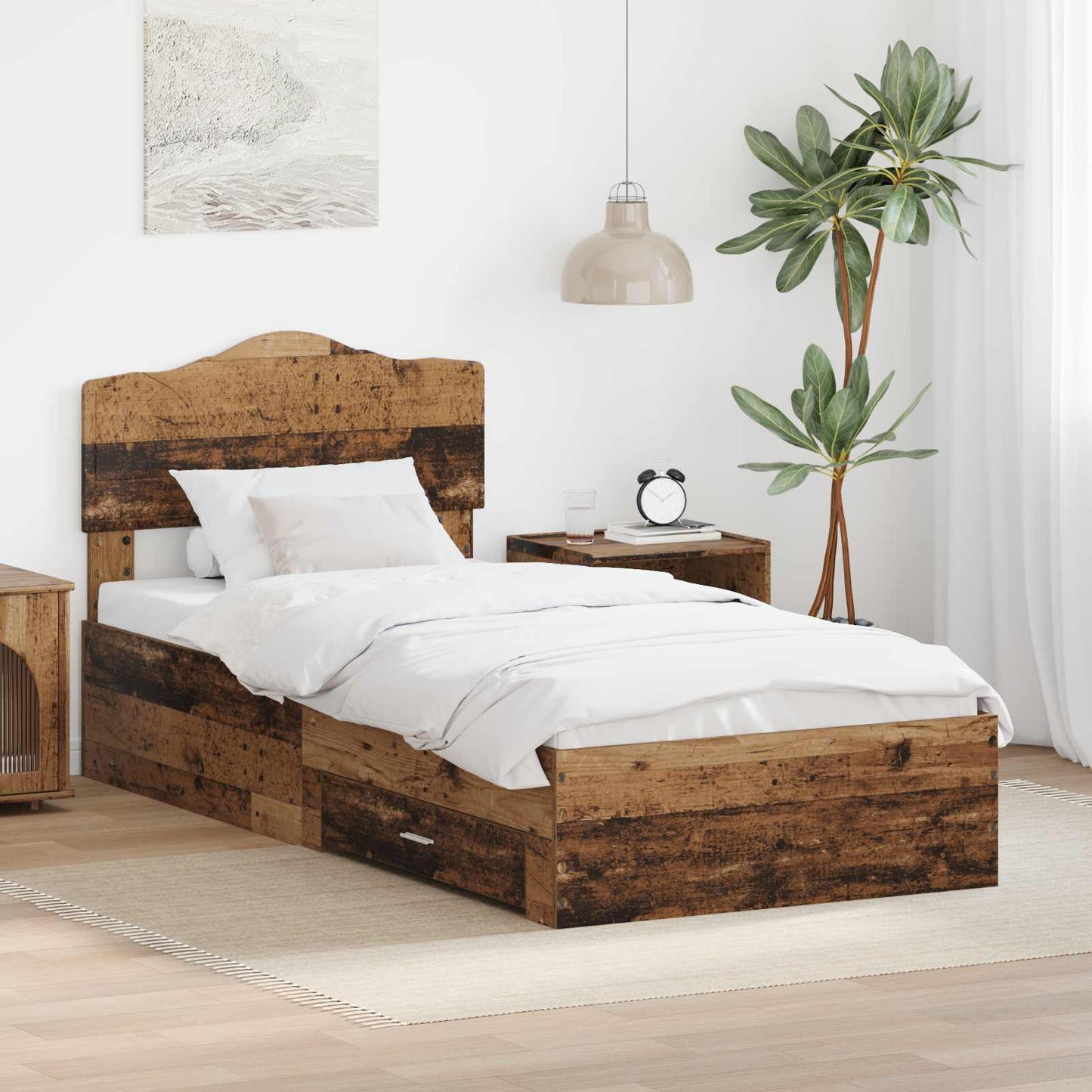 Bedframe met hoofdeinde Oudhout 90 x 200 cm Bewerkt hout