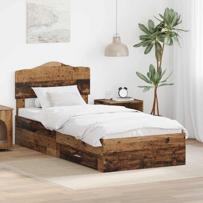 Bedframe met hoofdeinde Oudhout 90 x 200 cm Bewerkt hout