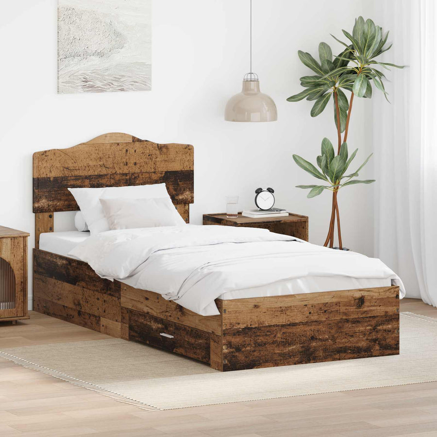 Bedframe met hoofdeinde Oudhout 90 x 200 cm Bewerkt hout
