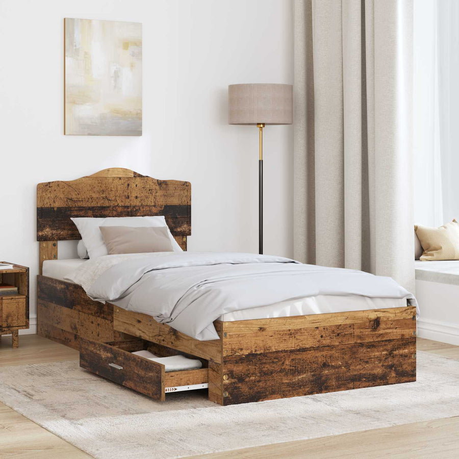 Bedframe met hoofdeinde Oudhout 90 x 200 cm Bewerkt hout