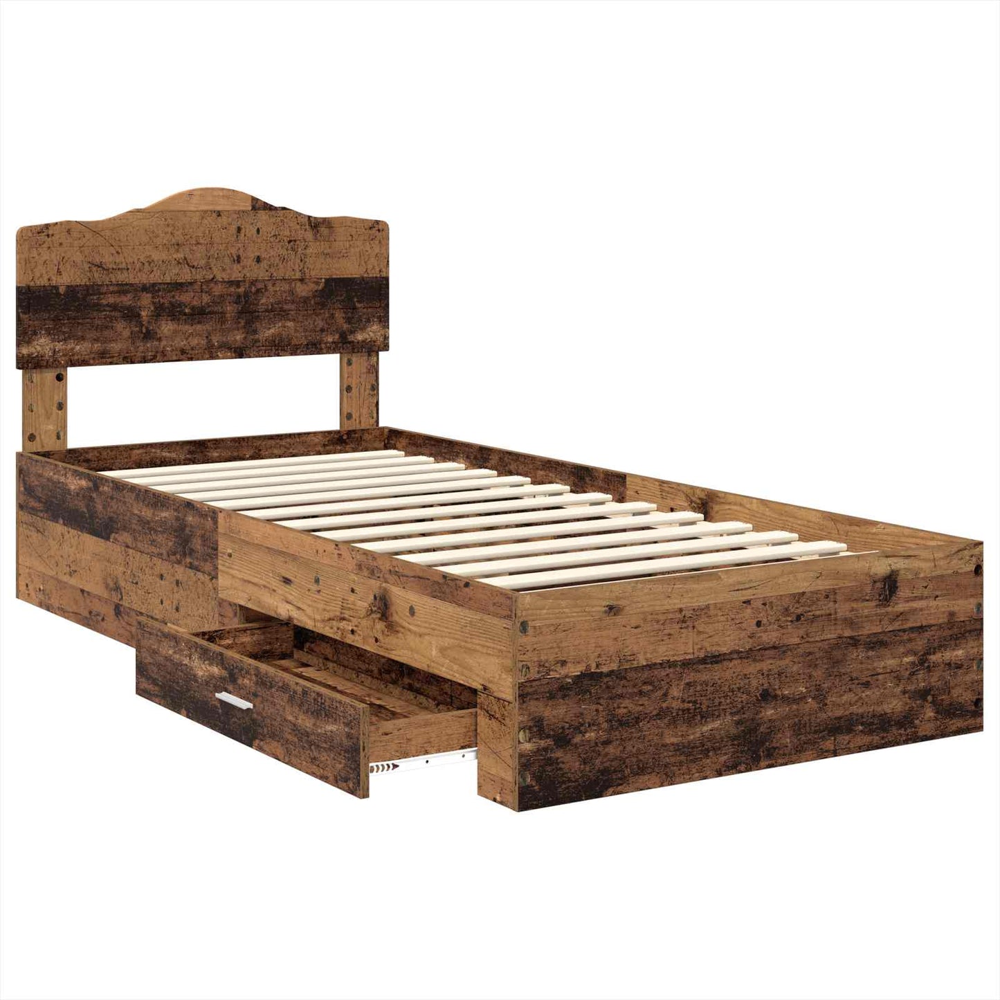Bedframe met hoofdeinde Oudhout 90 x 200 cm Bewerkt hout