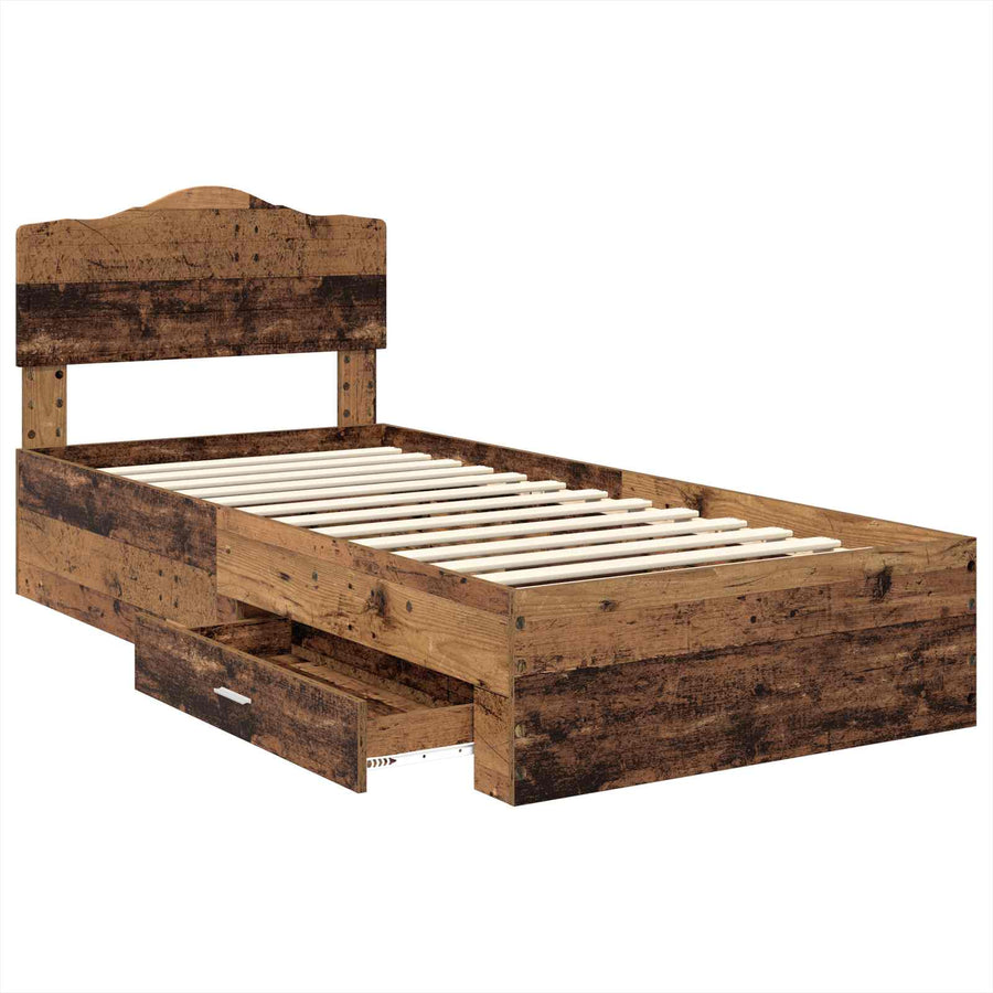 Bedframe met hoofdeinde Oudhout 90 x 200 cm Bewerkt hout