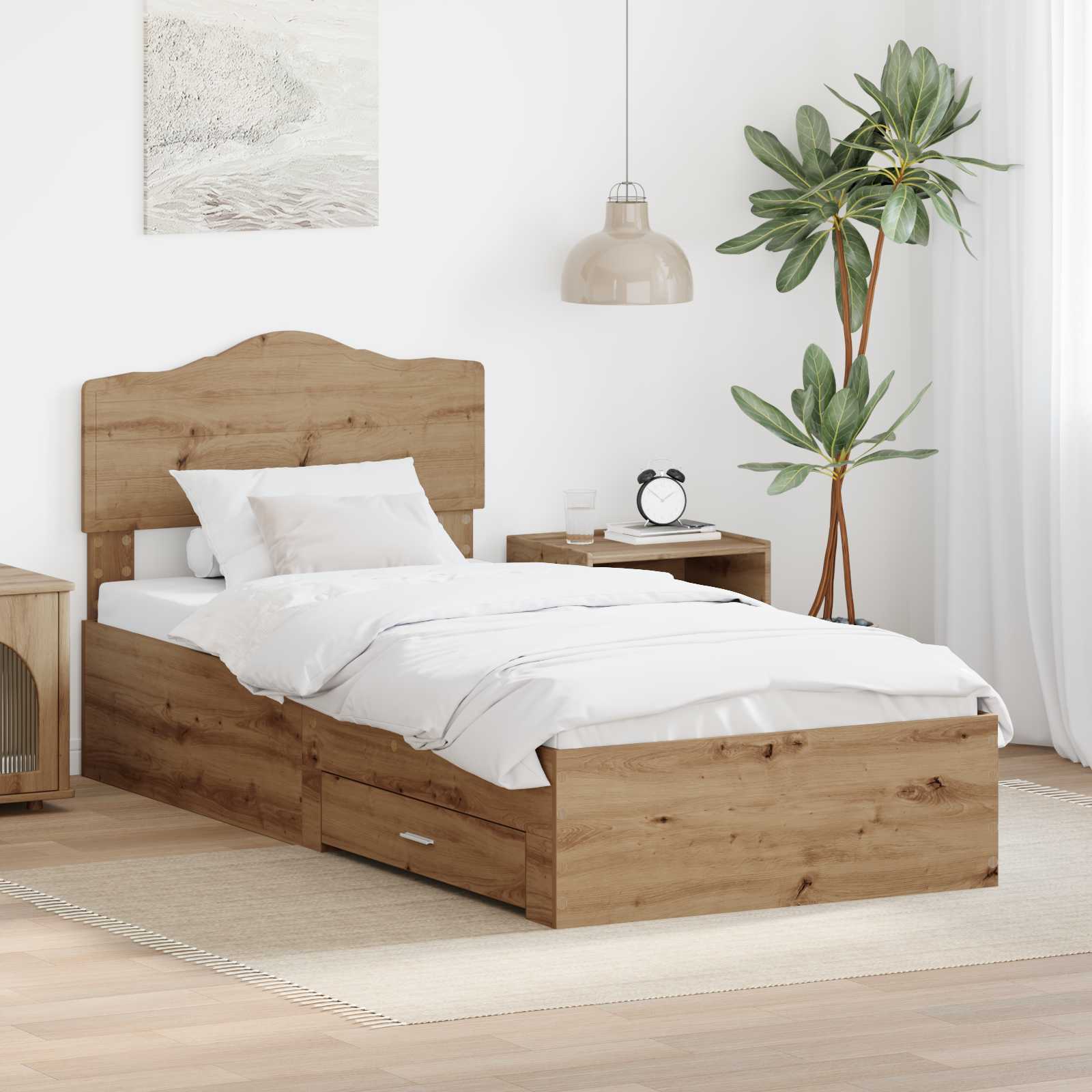 Bedframe met hoofdeinde Artisan Eiken 90 x 200 cm Bewerkt hout