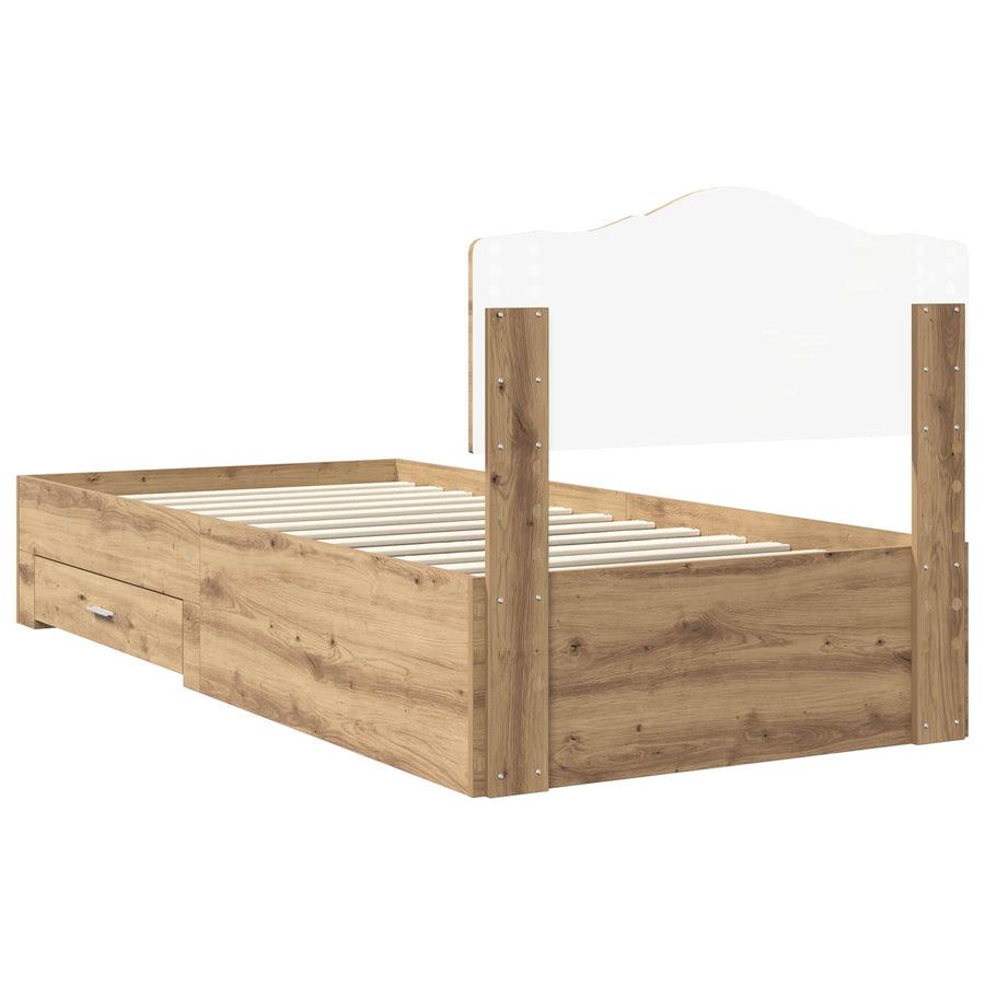 Bedframe met hoofdeinde Artisan Eiken 90 x 200 cm Bewerkt hout