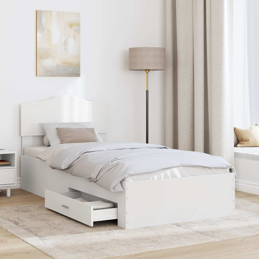 Bedframe met hoofdeinde met lade Wit 90 x 190 cm Bewerkt hout