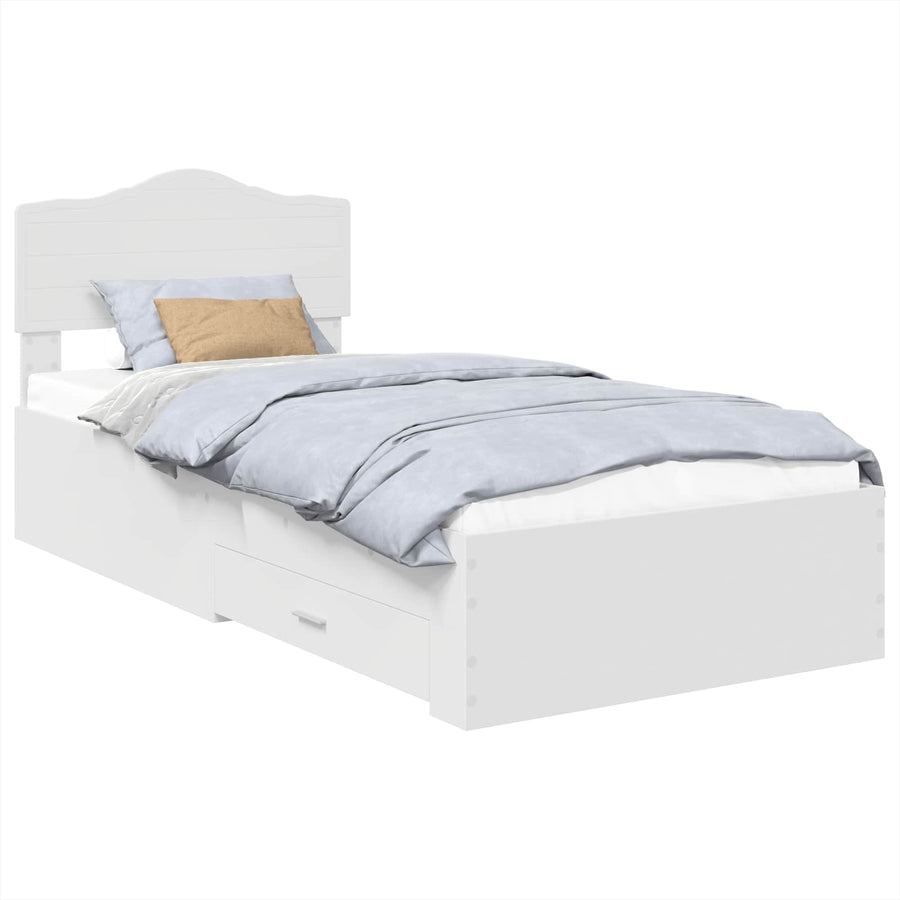 Bedframe met hoofdeinde met lade Wit 90 x 190 cm Bewerkt hout