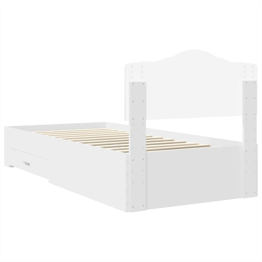 Bedframe met hoofdeinde met lade Wit 90 x 190 cm Bewerkt hout