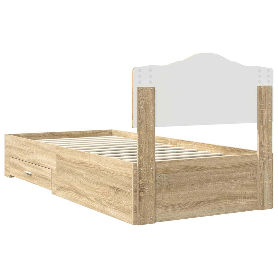 Bedframe met hoofdeinde Sonoma Eiken 90 x 190 cm Bewerkt hout