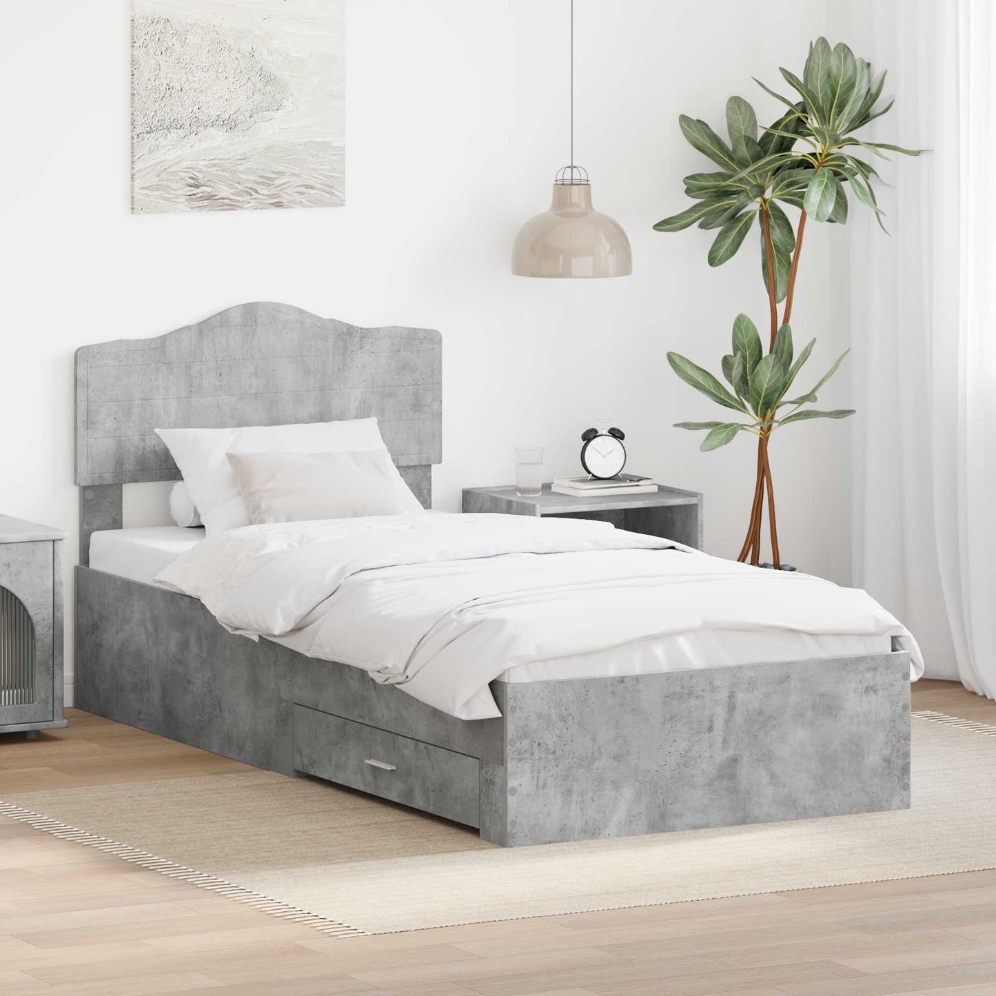 Bedframe met hoofdeinde Beton Grijs 90 x 190 cm Bewerkt hout