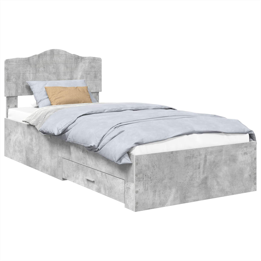 Bedframe met hoofdeinde Beton Grijs 90 x 190 cm Bewerkt hout