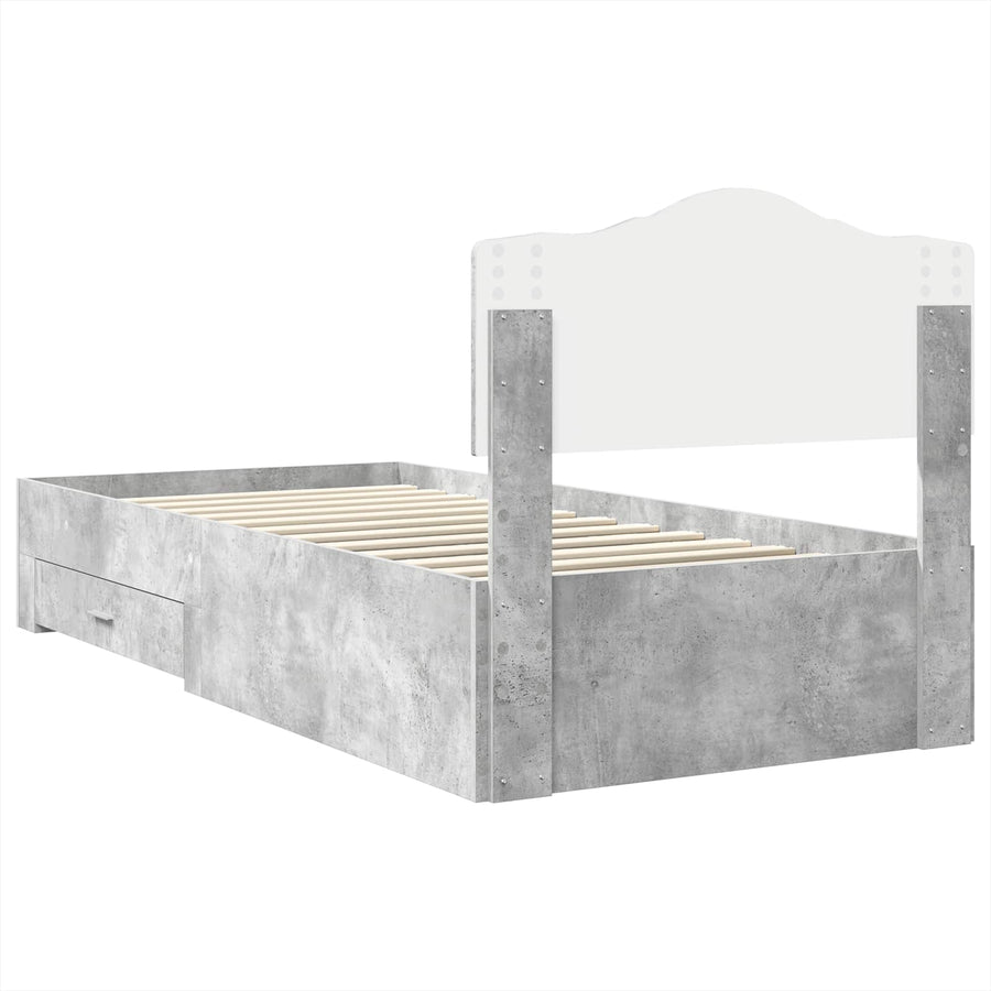 Bedframe met hoofdeinde Beton Grijs 90 x 190 cm Bewerkt hout