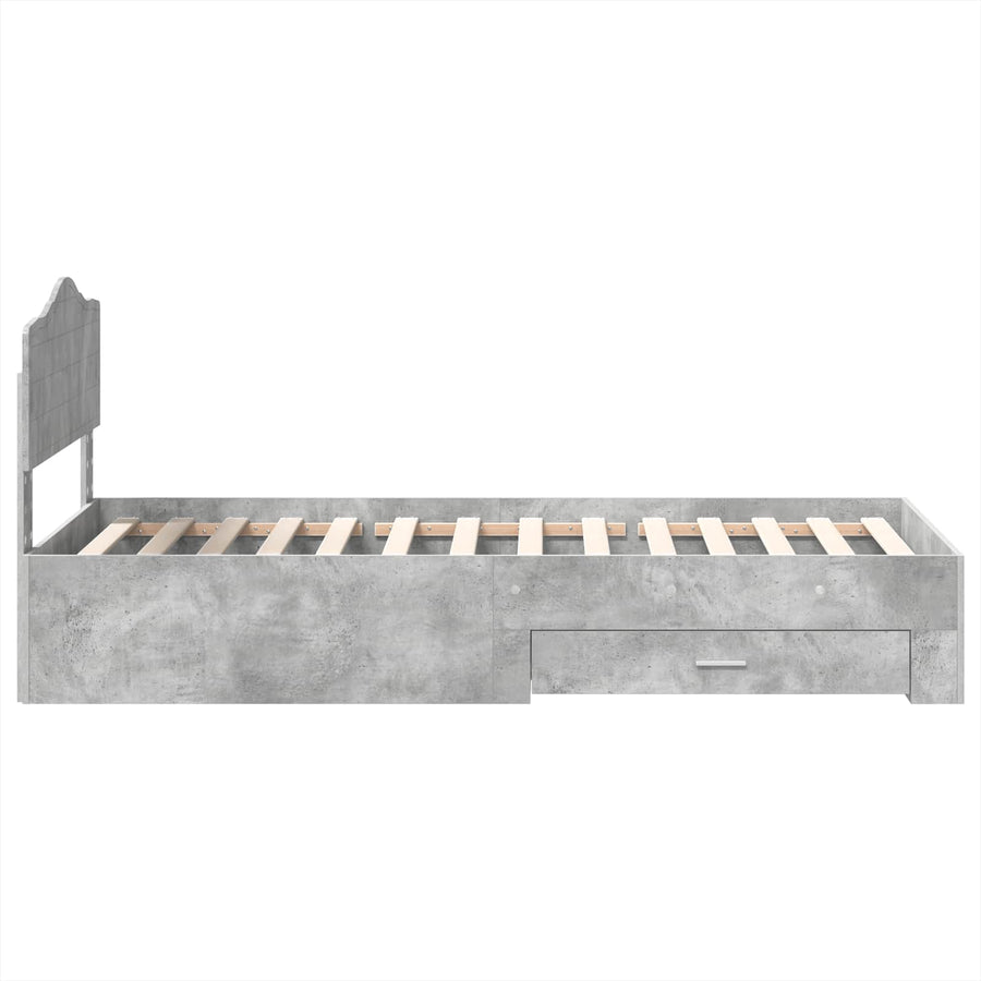 Bedframe met hoofdeinde Beton Grijs 90 x 190 cm Bewerkt hout