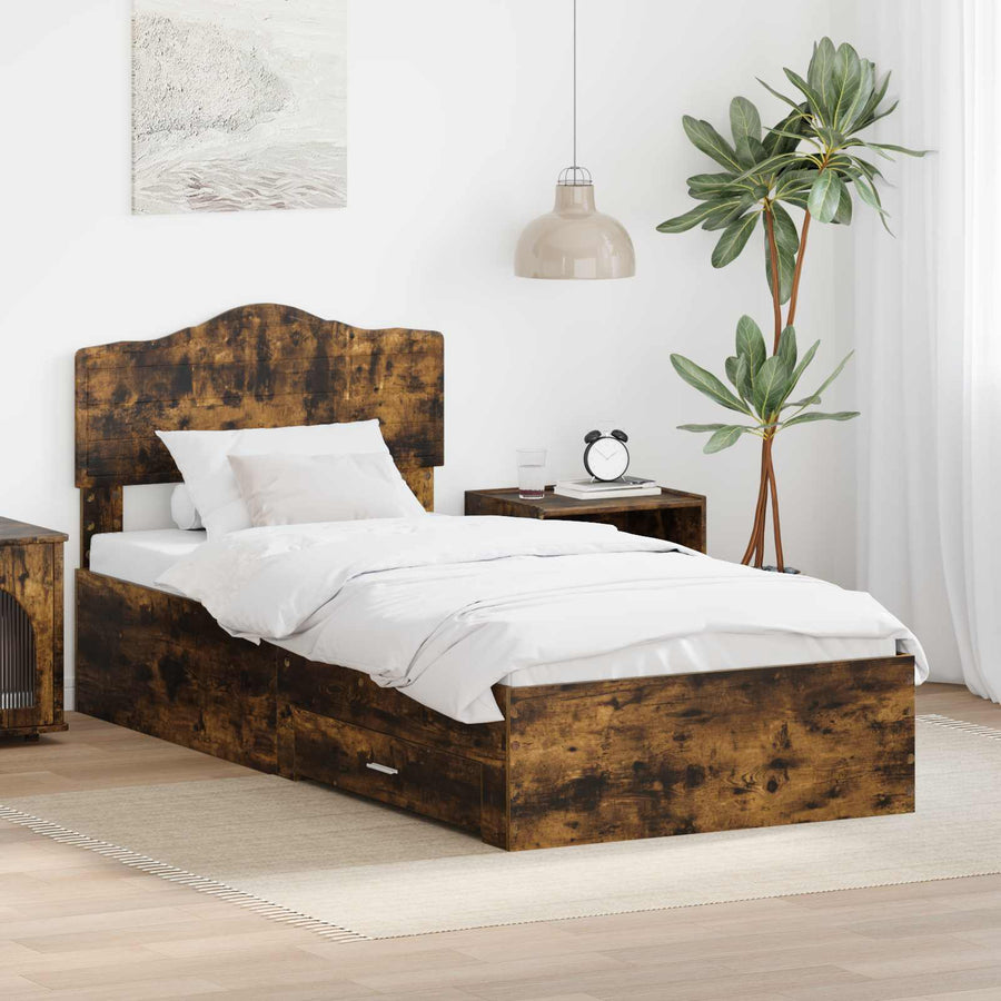 Bedframe met hoofdeinde Gerookt eiken 90 x 190 cm Bewerkt hout