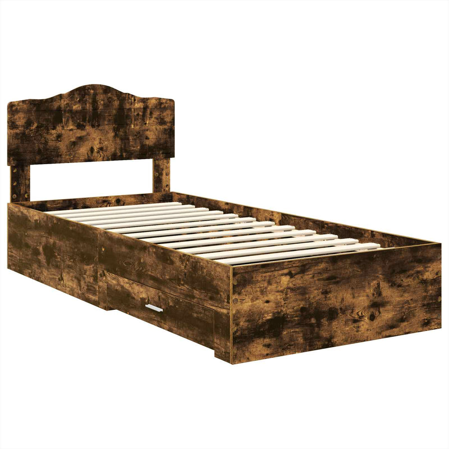 Bedframe met hoofdeinde Gerookt eiken 90 x 190 cm Bewerkt hout