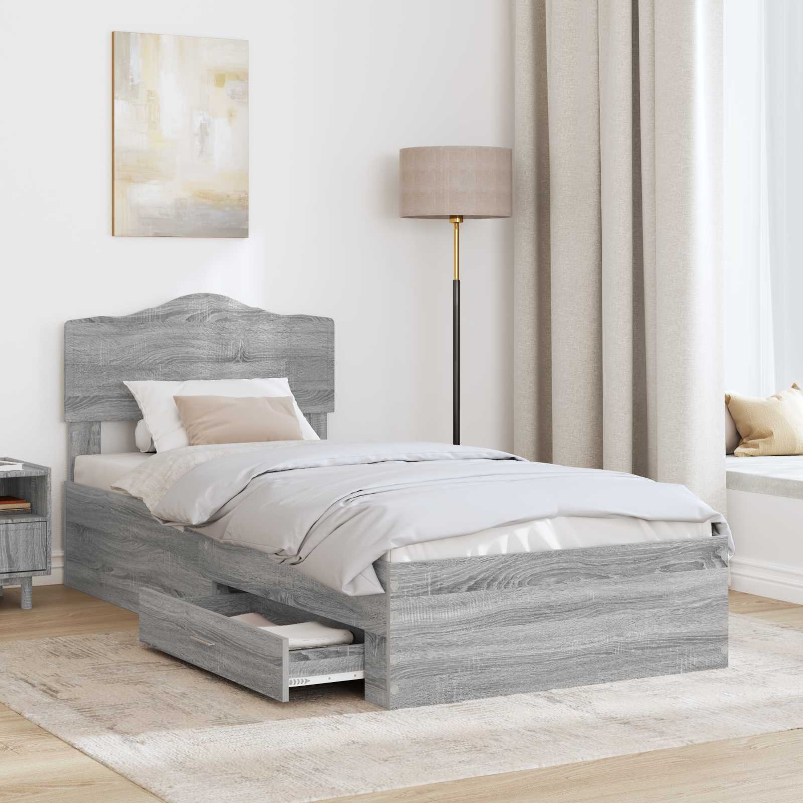 Bedframe met hoofdeinde Grijs Sonoma 90 x 190 cm Bewerkt hout