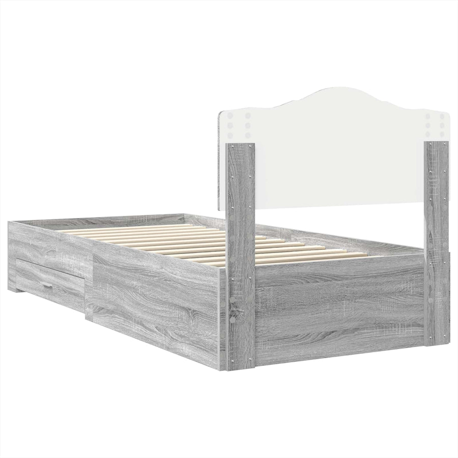 Bedframe met hoofdeinde Grijs Sonoma 90 x 190 cm Bewerkt hout