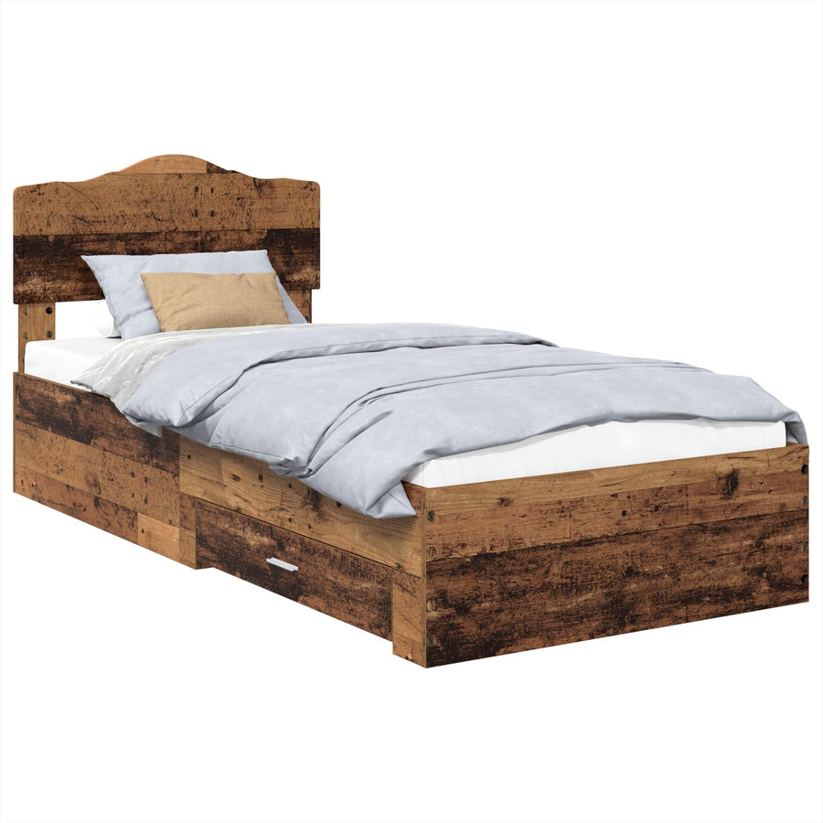 Bedframe met hoofdeinde Oudhout 90 x 190 cm Bewerkt hout