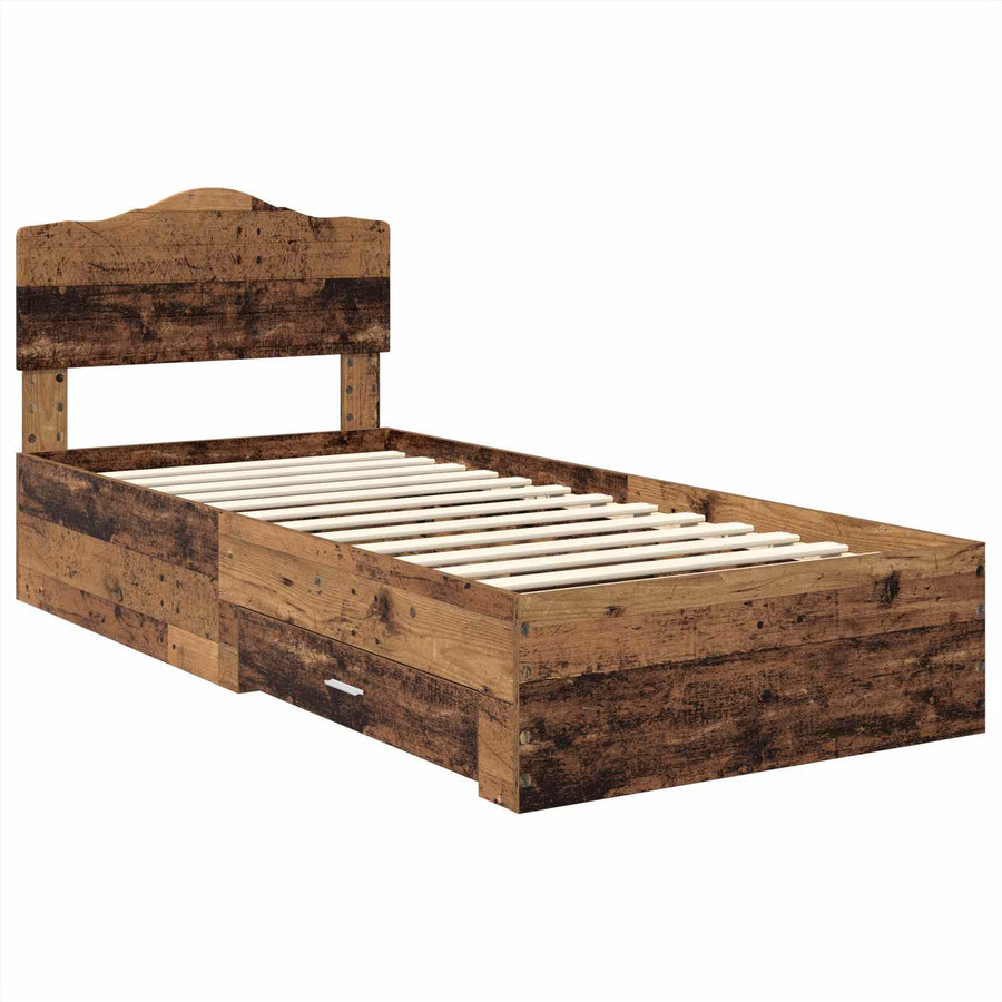 Bedframe met hoofdeinde Oudhout 90 x 190 cm Bewerkt hout