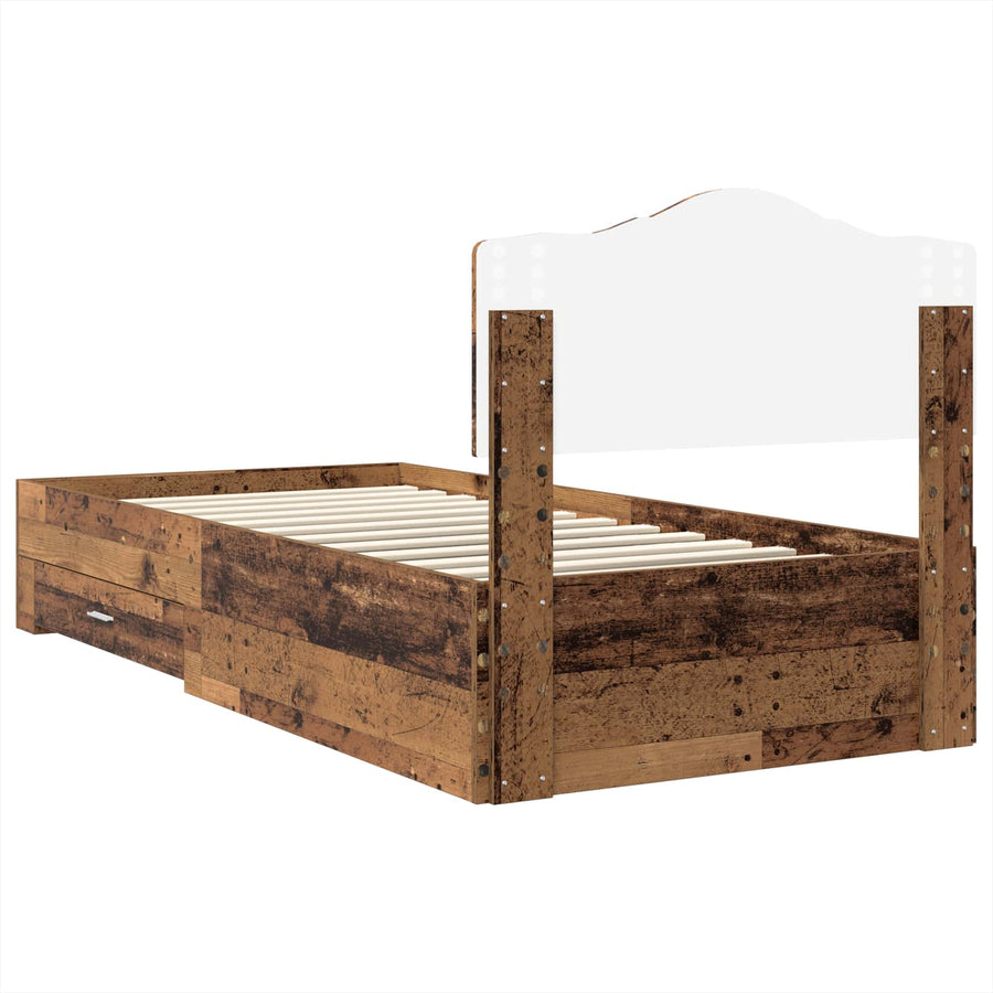 Bedframe met hoofdeinde Oudhout 90 x 190 cm Bewerkt hout