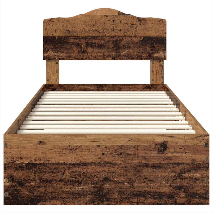 Bedframe met hoofdeinde Oudhout 90 x 190 cm Bewerkt hout