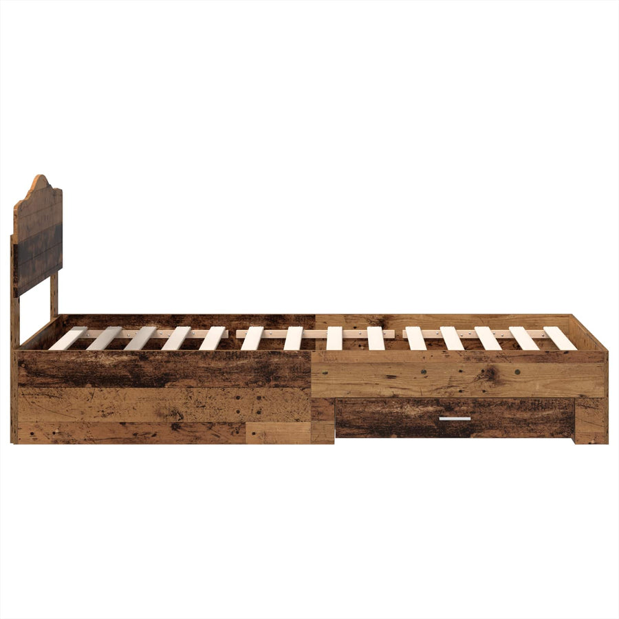 Bedframe met hoofdeinde Oudhout 90 x 190 cm Bewerkt hout