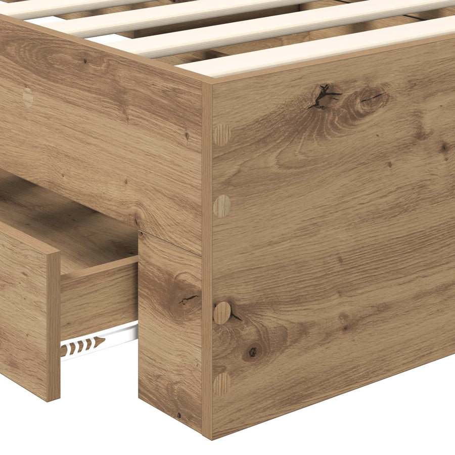 Bedframe met hoofdeinde Artisan Eiken 90 x 190 cm Bewerkt hout