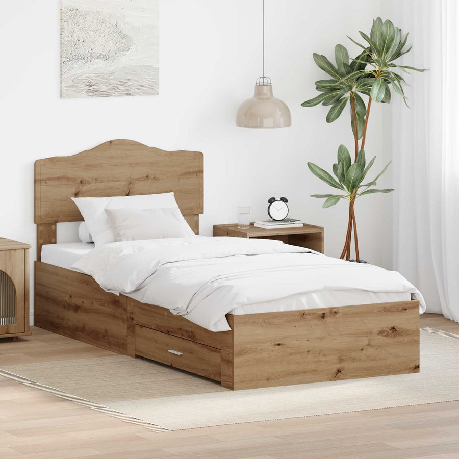 Bedframe met hoofdeinde Artisan Eiken 90 x 190 cm Bewerkt hout