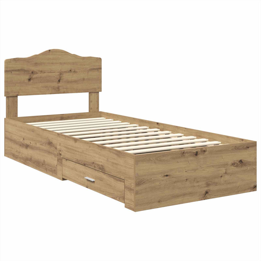 Bedframe met hoofdeinde Artisan Eiken 90 x 190 cm Bewerkt hout