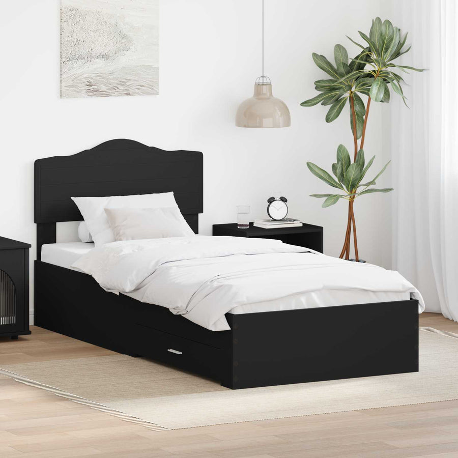 Bedframe met hoofdeinde met lade Zwart 75 x 190 cm Bewerkt hout