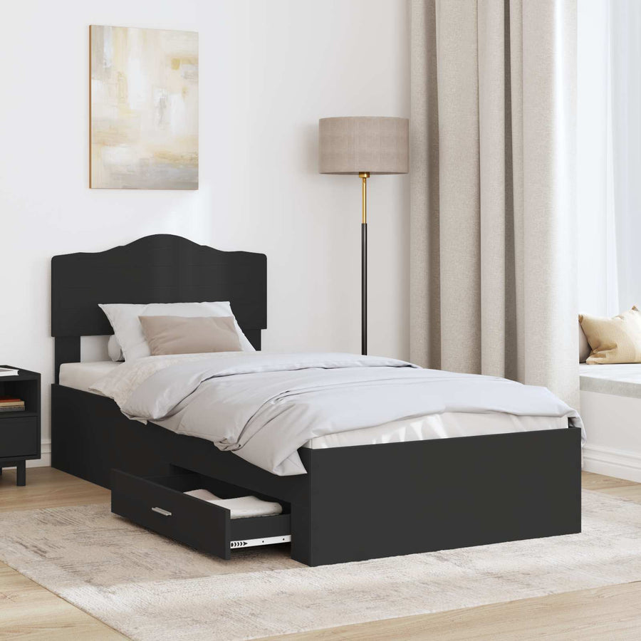 Bedframe met hoofdeinde met lade Zwart 75 x 190 cm Bewerkt hout