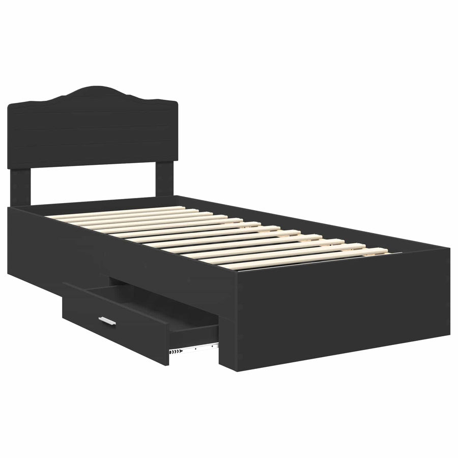 Bedframe met hoofdeinde met lade Zwart 75 x 190 cm Bewerkt hout
