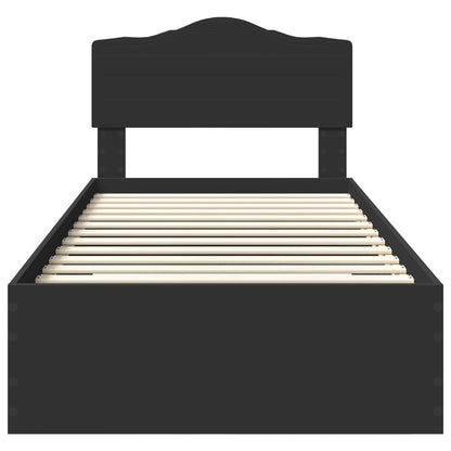 Bedframe met hoofdeinde met lade Zwart 75 x 190 cm Bewerkt hout