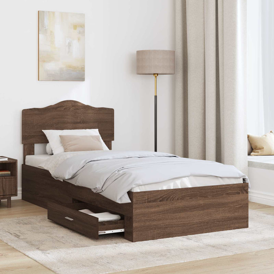 Bedframe met hoofdeinde Bruin Eiken 75 x 190 cm Bewerkt hout