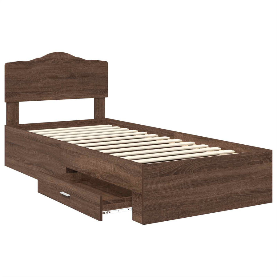 Bedframe met hoofdeinde Bruin Eiken 75 x 190 cm Bewerkt hout