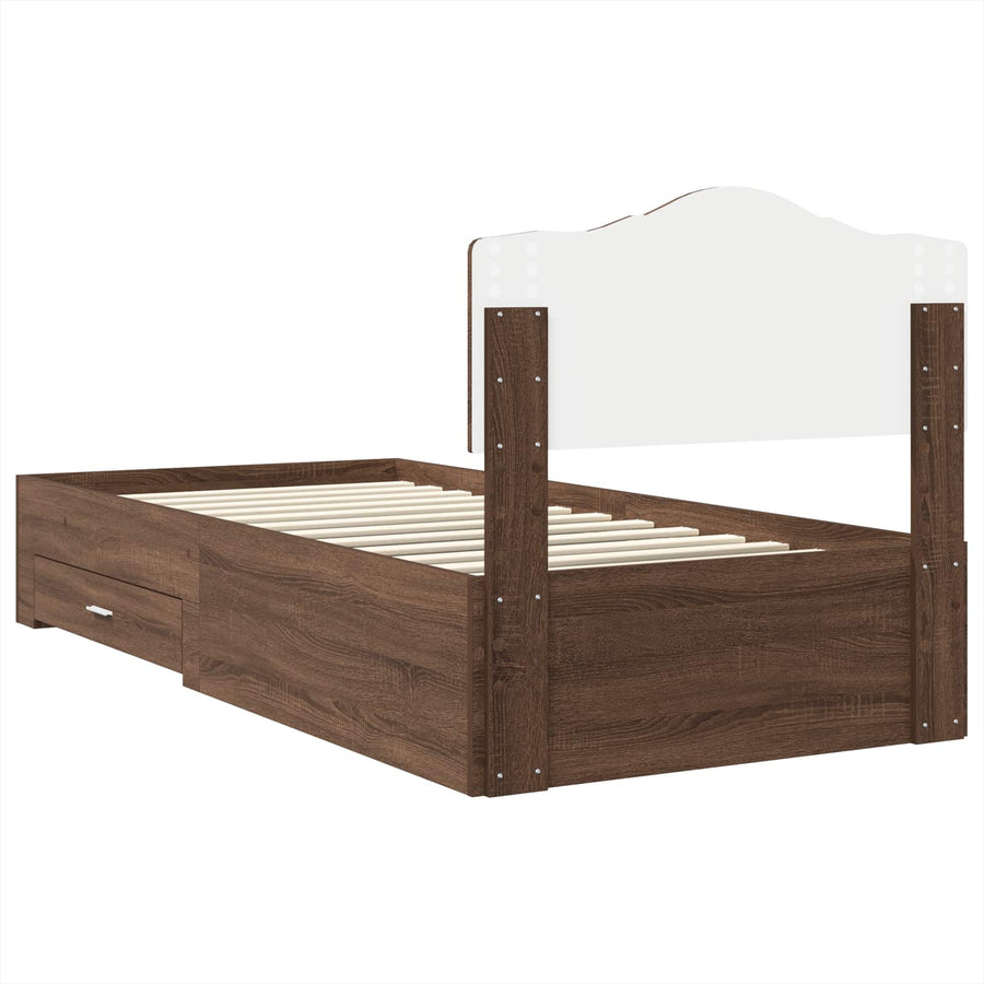 Bedframe met hoofdeinde Bruin Eiken 75 x 190 cm Bewerkt hout