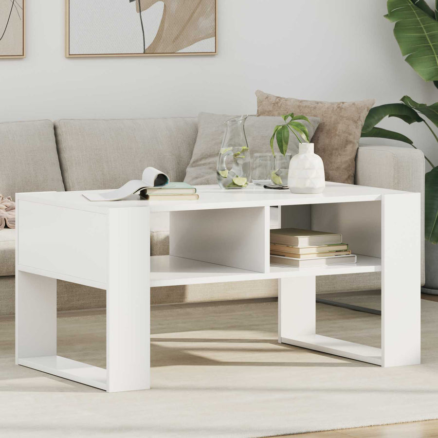 Salontafel met opslag Wit 92 x 53 x 45 cm Bewerkt hout