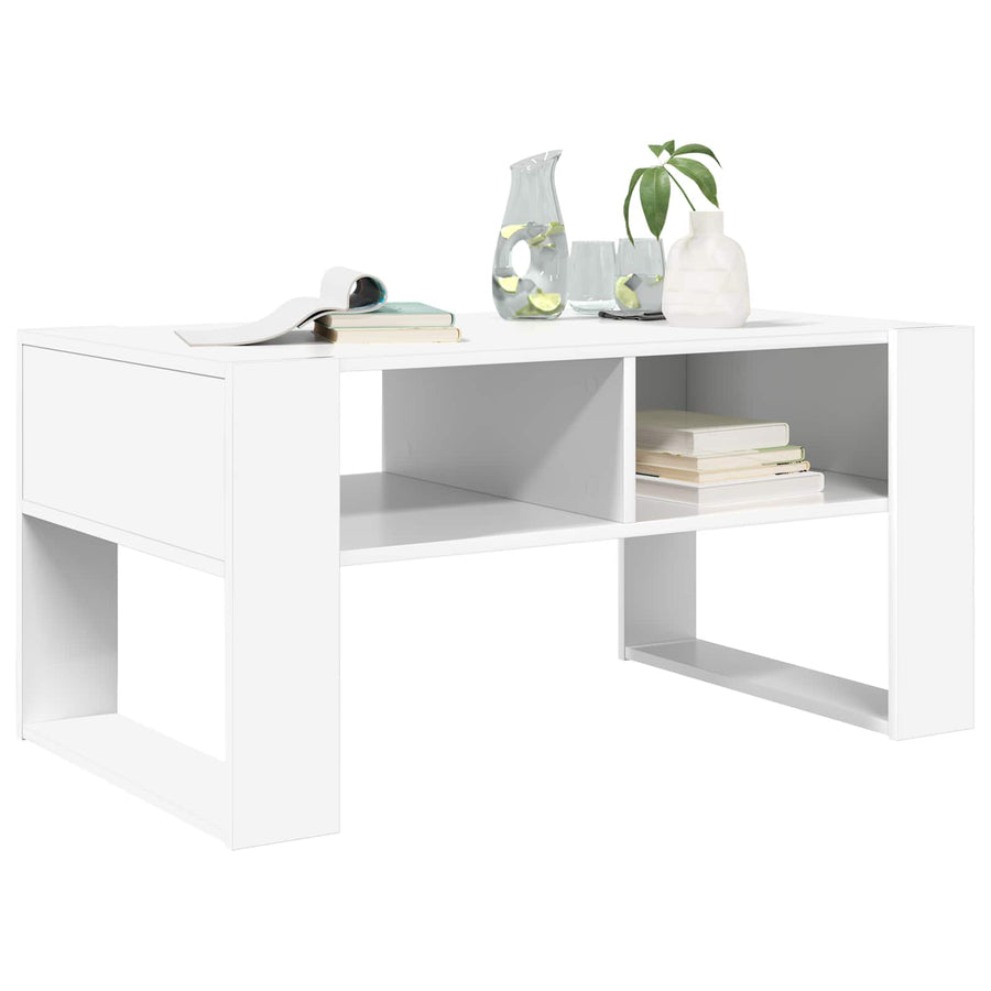Salontafel met opslag Wit 92 x 53 x 45 cm Bewerkt hout