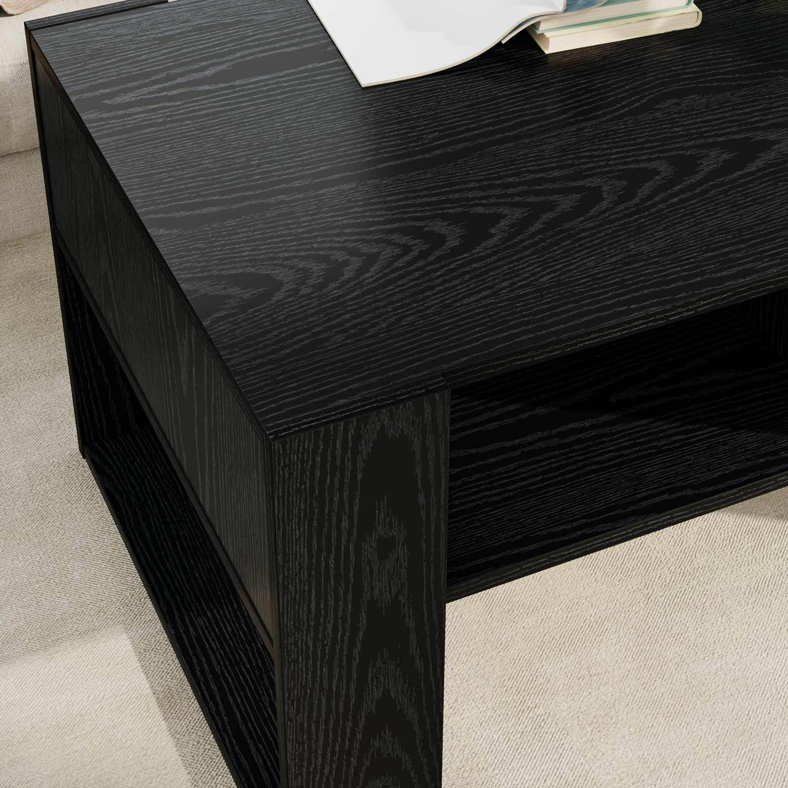 Salontafel met opslag Zwart Eiken 92 x 53 x 45 cm Bewerkt hout