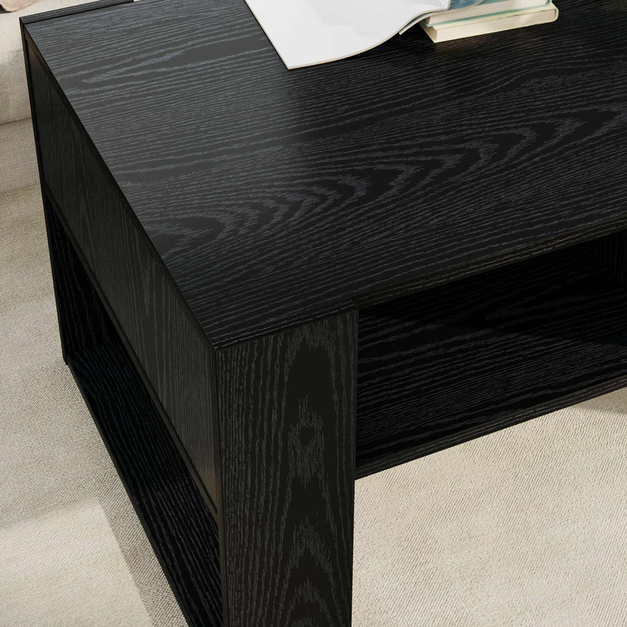 Salontafel met opslag Zwart Eiken 92 x 53 x 45 cm Bewerkt hout