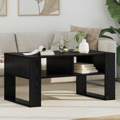 Salontafel met opslag Zwart Eiken 92 x 53 x 45 cm Bewerkt hout