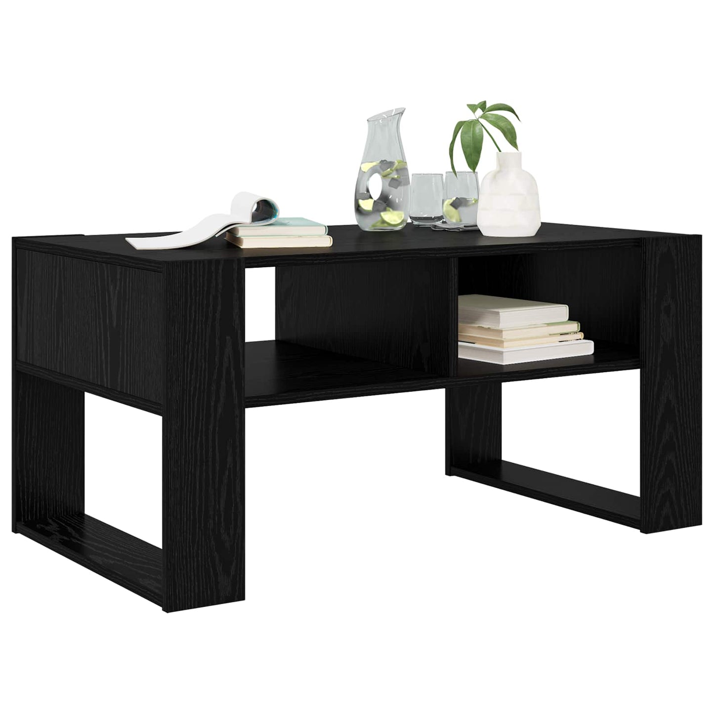 Salontafel met opslag Zwart Eiken 92 x 53 x 45 cm Bewerkt hout