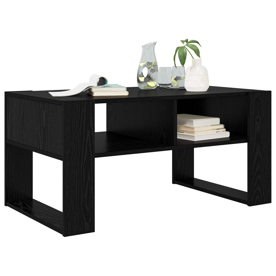 Salontafel met opslag Zwart Eiken 92 x 53 x 45 cm Bewerkt hout