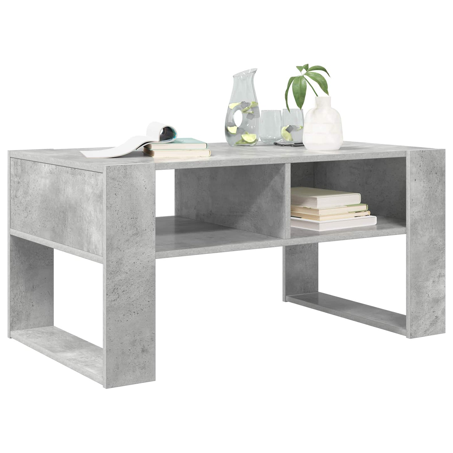 Salontafel met opslag Beton Grijs 92 x 53 x 45 cm Bewerkt hout