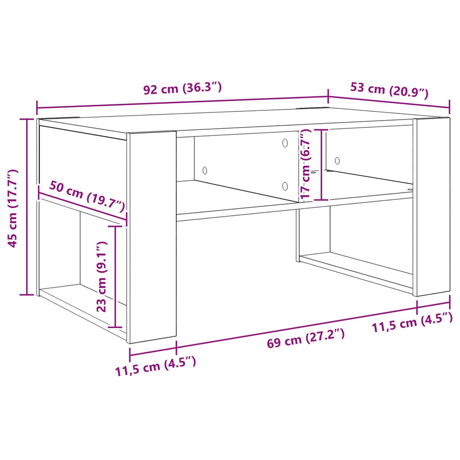 Salontafel met opslag Beton Grijs 92 x 53 x 45 cm Bewerkt hout