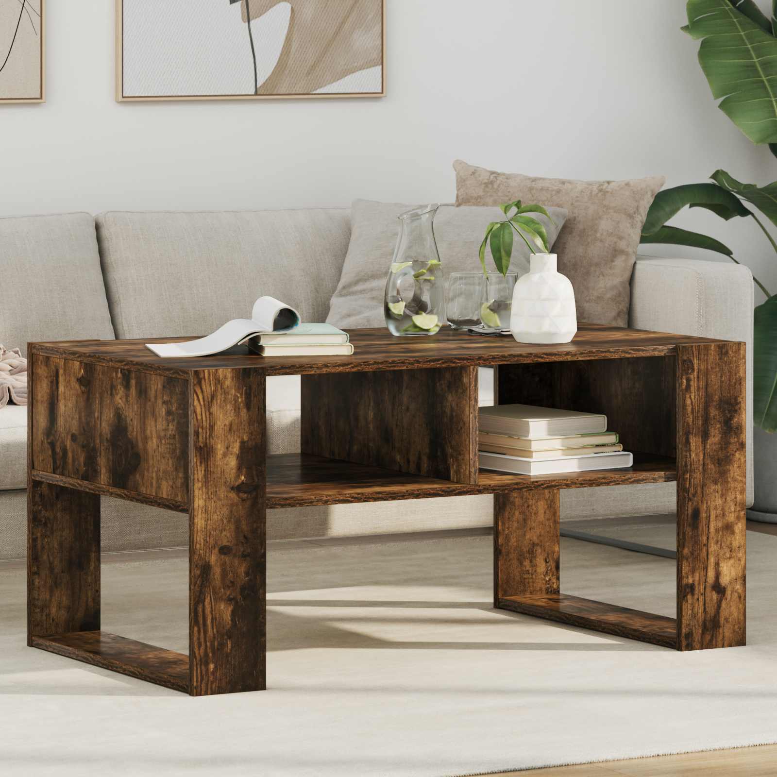 Salontafel Gerookt eiken 92 x 53 x 45 cm Bewerkt hout